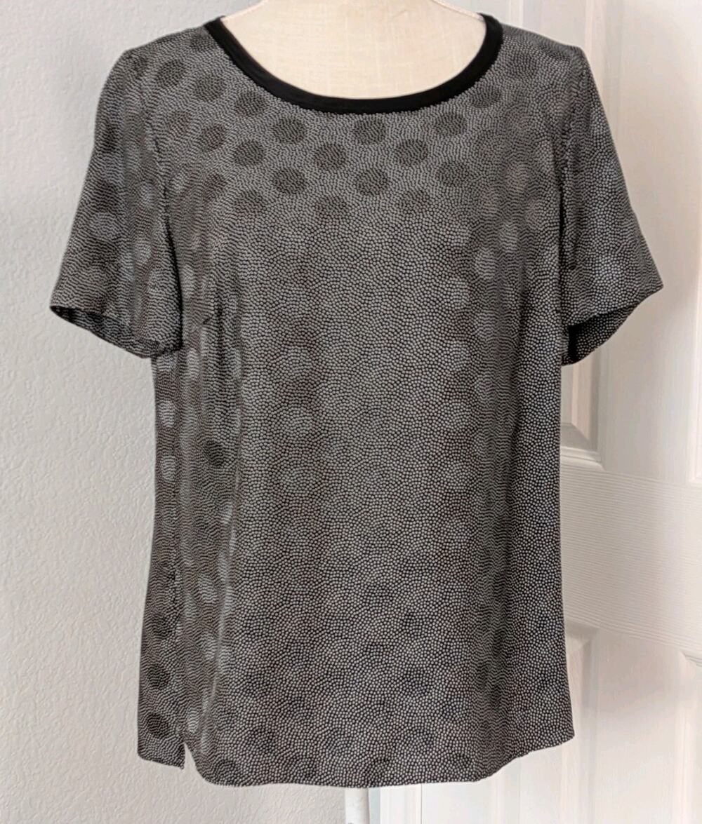 Akris Punto x Saks Fifth Avenue Polka Dot Silk Short Sleeve Blouse Top Size 10